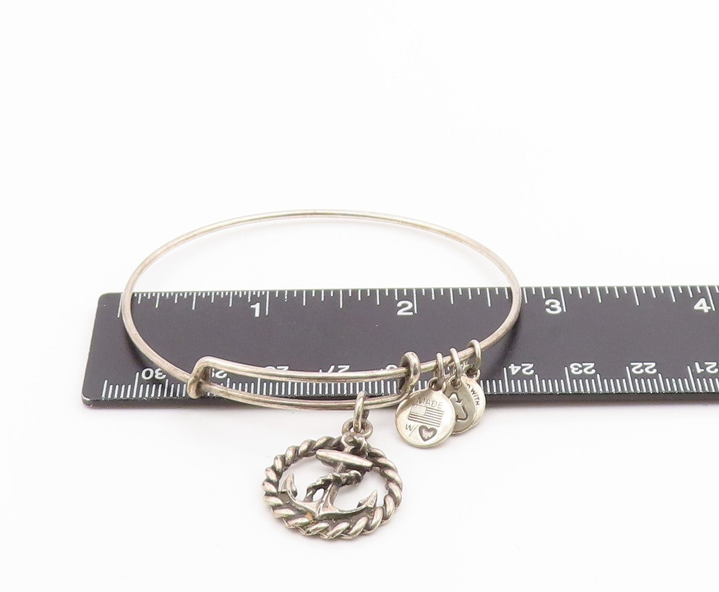ALEX & ANI 925 Silver  Vintage Ship Anchor Charmed Bangle Bracelet  BT9102