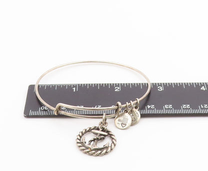ALEX & ANI 925 Silver  Vintage Ship Anchor Charmed Bangle Bracelet  BT9102