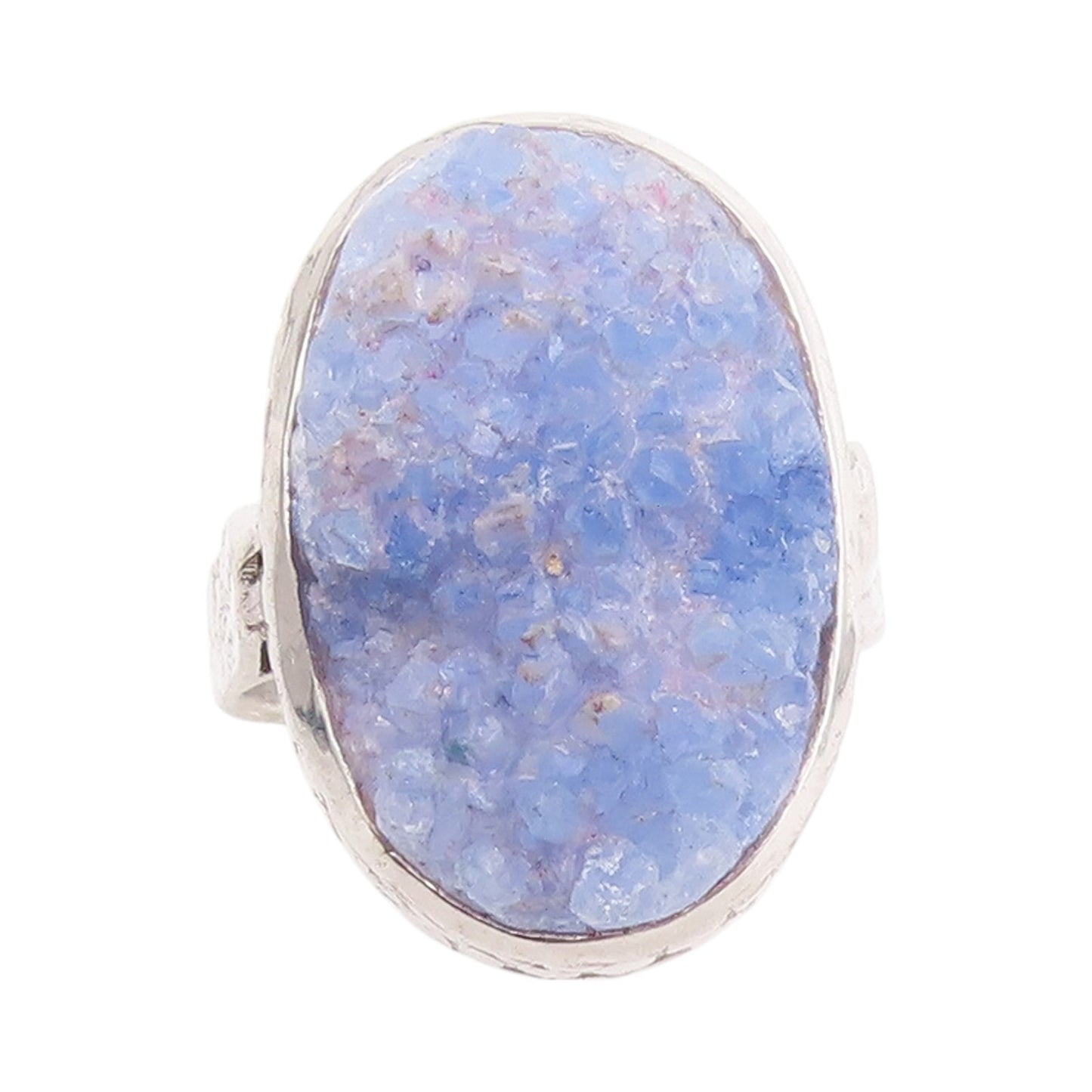 925 Sterling Silver Vintage Ring Oval Shape Blue Drusy Quartz  Sz 7  RG32797