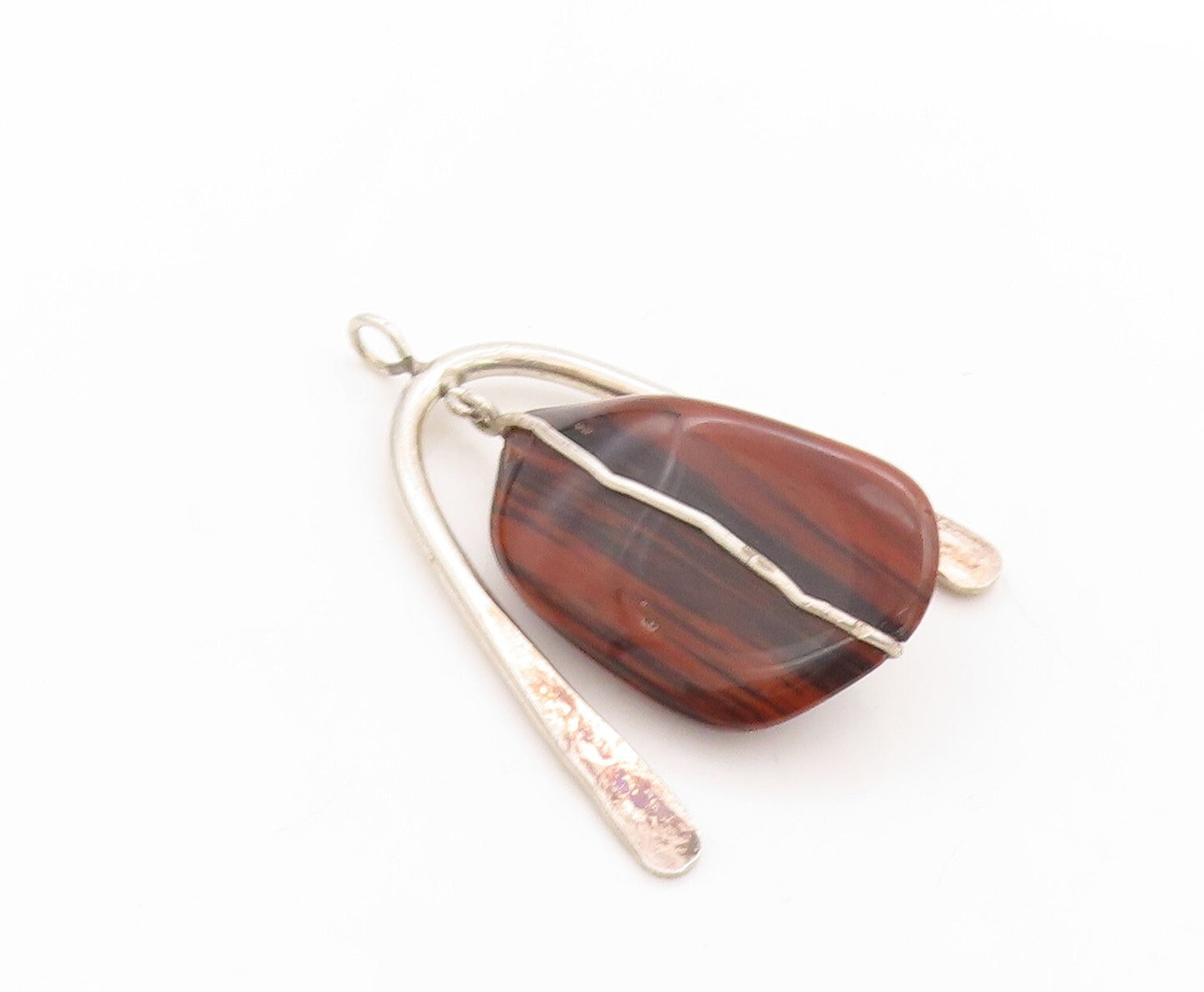 925 Sterling Silver Vintage Pendant STEIG Modernist Brown Gemstone  PT23642