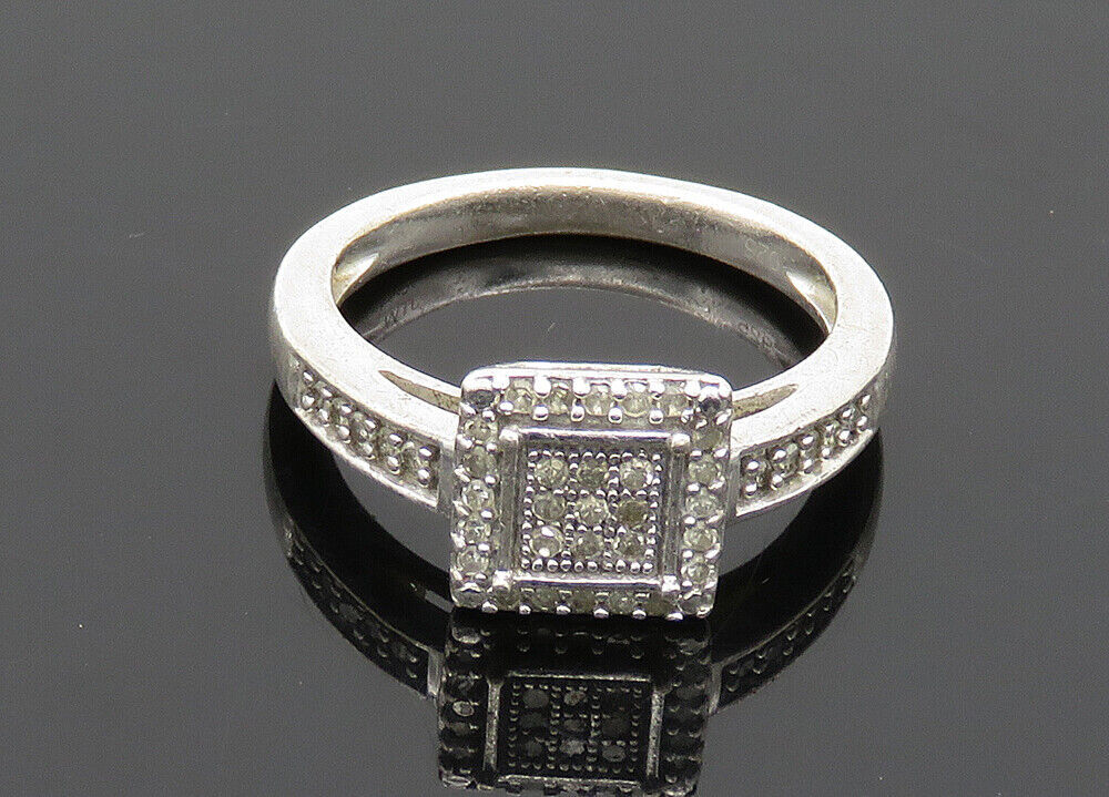 925 Sterling Silver  Vintage Genuine Diamonds Square Band Ring Sz 7  RG20418