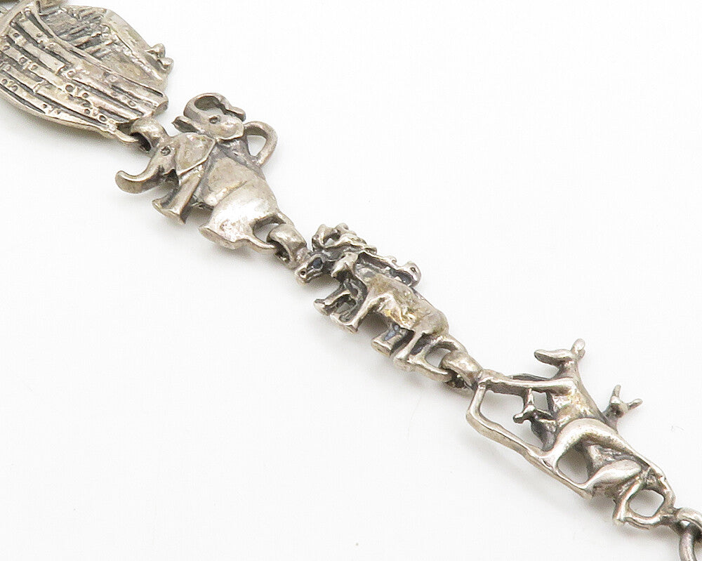 925 Sterling Silver  Vintage Dark Tone Noah's Arc Theme Chain Bracelet  BT5158