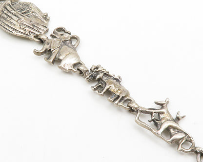 925 Sterling Silver  Vintage Dark Tone Noah's Arc Theme Chain Bracelet  BT5158