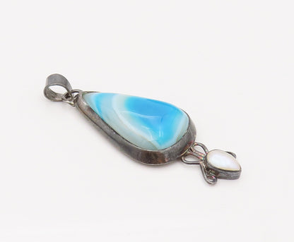 925 Silver  Vintage Blue and white Shaded Pearl Drop Shape Pendant  PT22055