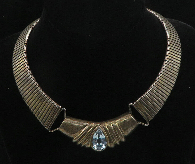 925 Sterling Silver  Vintage Blue Gemstone Flexible Collar Necklace  NE3170