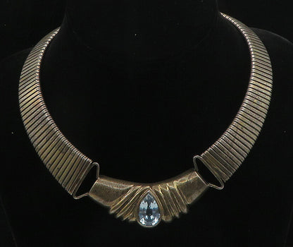 925 Sterling Silver  Vintage Blue Gemstone Flexible Collar Necklace  NE3170