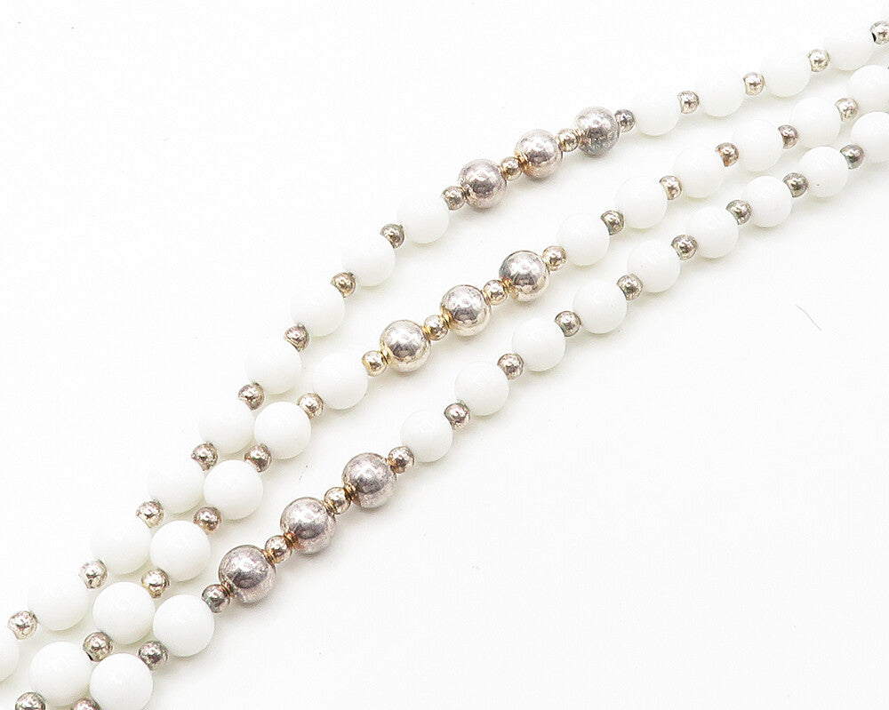 PAOLA VALENTINI 925 Sterling Silver Vintage White Stone Heavy Necklace  NE2994
