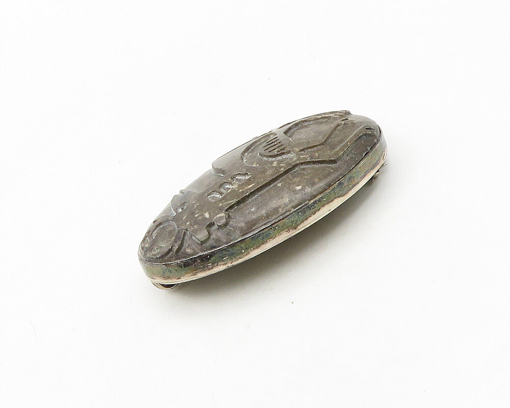 925 Sterling Silver Vintage Deer Animal Carved Jasper Brooch Pin BP7569