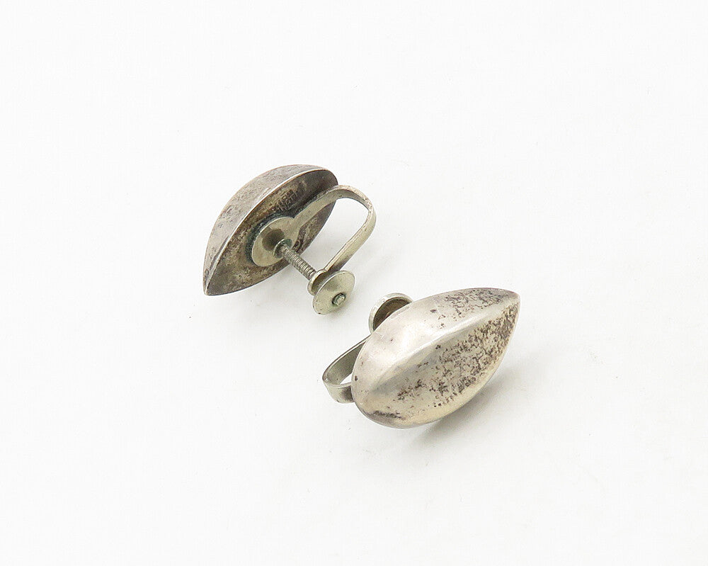 MEXICO 925 Silver  Vintage Shiny Smooth Hollow Non Pierce Earrings  EG9745