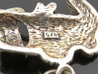 925 Sterling Silver  Vintage Dark Tone Fish Open Mouth Pendant  PT19954