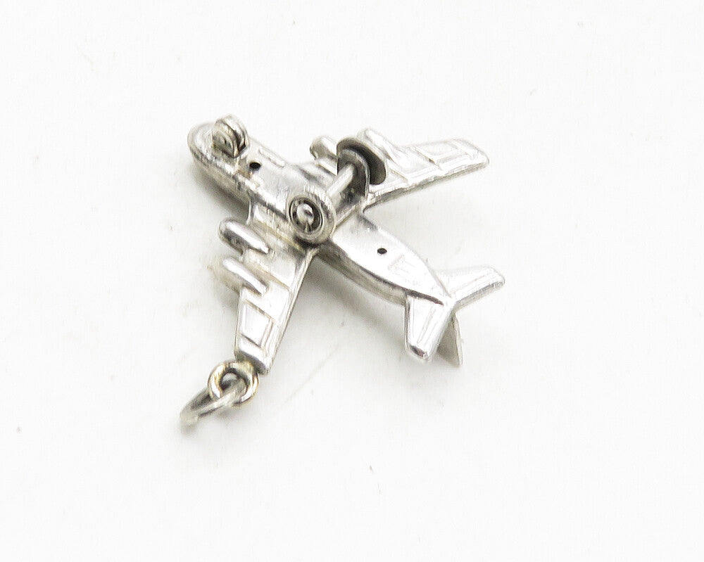 925 Sterling Silver  Vintage Shiny Petite Airplane Motif Pendant  PT7199