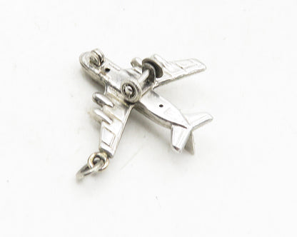 925 Sterling Silver  Vintage Shiny Petite Airplane Motif Pendant  PT7199