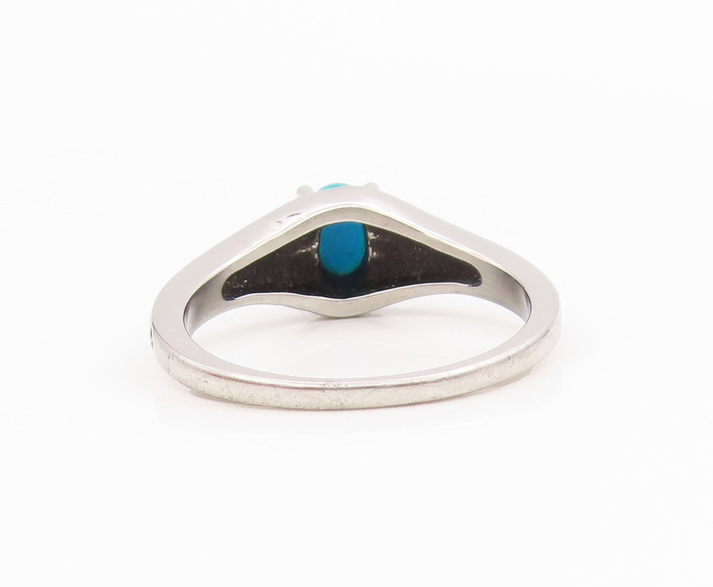 925 Sterling Silver Vintage Ring Oval Turquoise Statement Band  Sz 10  RG34637
