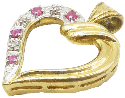 925 Sterling Silver  Vintage Genuine Diamonds & Ruby Heart Pendant  PT11823