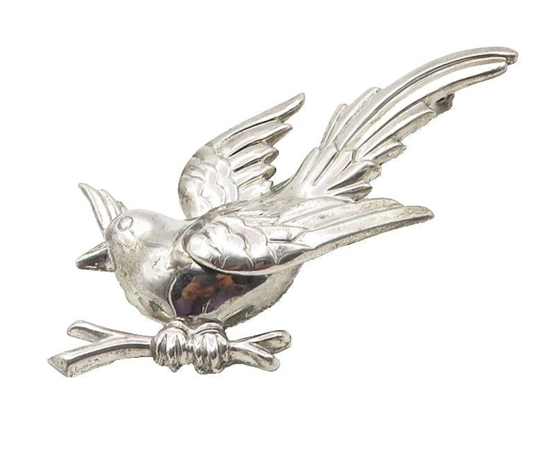 MONET 925 Sterling Silver  Vintage Perched Bird Motif Brooch Pin  BP4138
