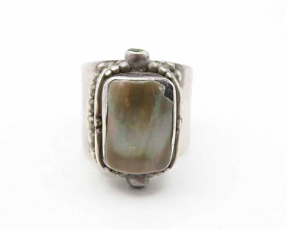 SAJEN 925 Silver  Vintage Abalone Shell & Peridot Cocktail Ring Sz 6.5 RG12729