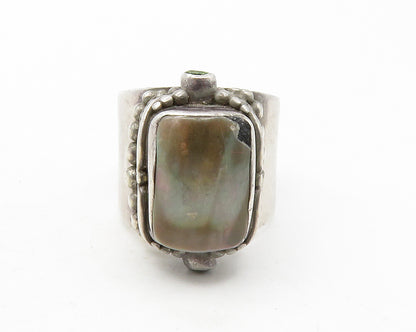 SAJEN 925 Silver  Vintage Abalone Shell & Peridot Cocktail Ring Sz 6.5 RG12729