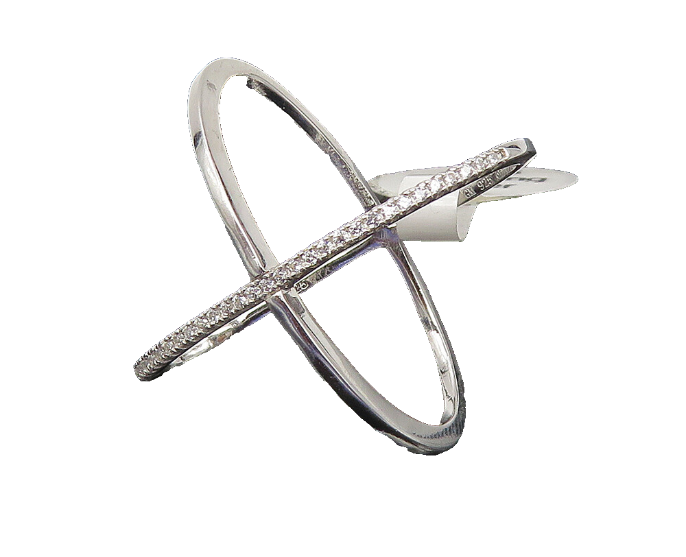 925 Sterling Silver  White Topaz Shiny Orbit Design Band Ring Sz 6  RG10667