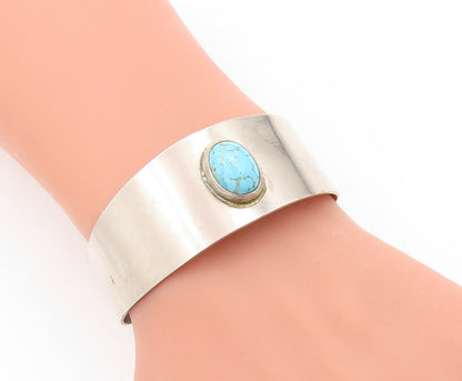 925 Sterling Silver Vintage Bracelet MEXICO Oval Turquoise Inlay Cuff  BT10932