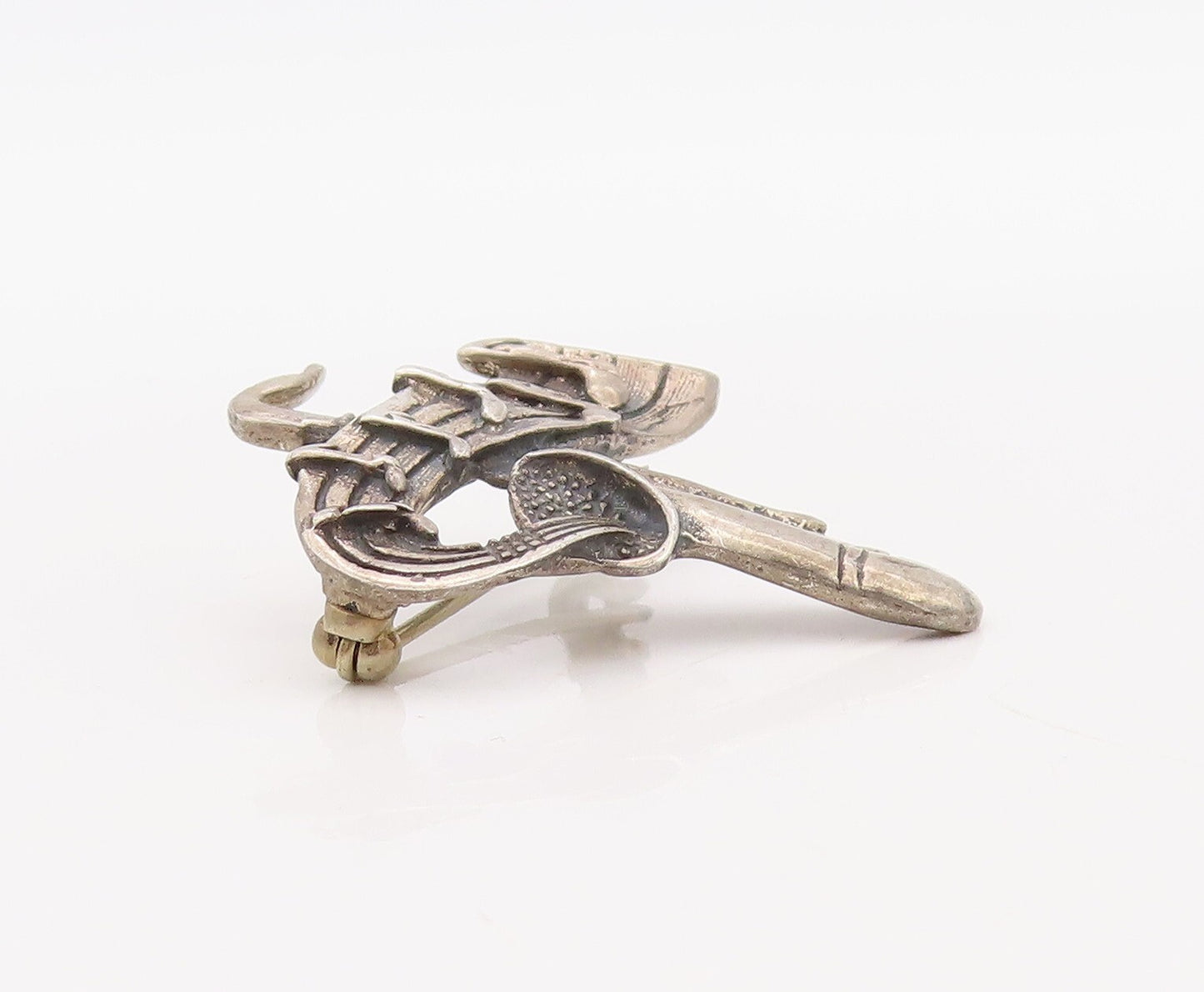 925 Sterling Silver Vintage Brooch Pin MEXICO 3D Miniature Saxophone  BP11211