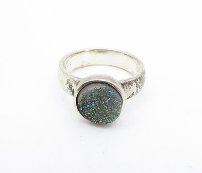 925 Sterling Silver  Vintage Druzy Stone Dark Tone Solitaire Ring Sz 5  RG5655