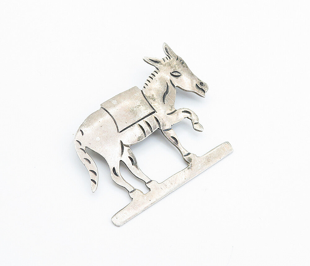 BM TAXCO 925 Silver  Vintage Etched Detail Donkey Motif Brooch Pin  BP2823