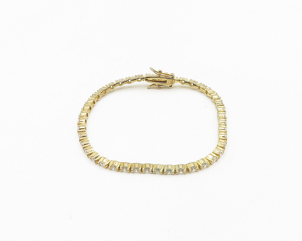 925 Sterling Silver Shiny Cubic Zirconia Gold Plated Tennis Bracelet  BT7372