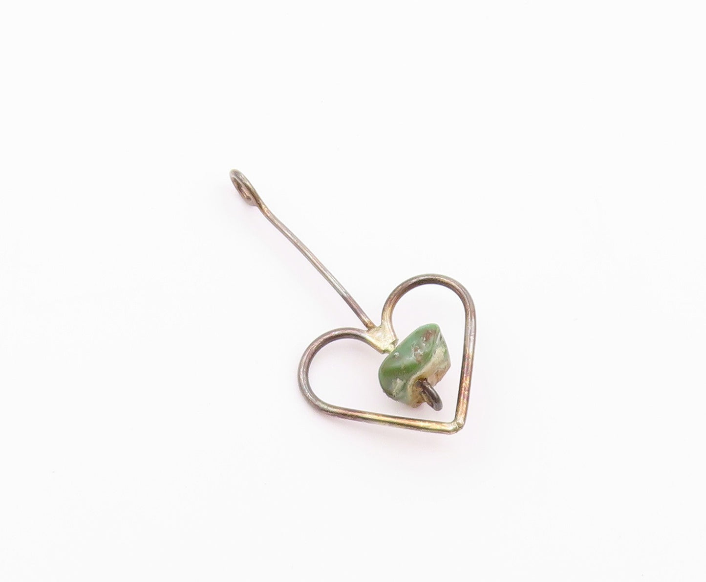 925 Sterling Silver  Vintage Open Love Heart & Jasper Hook Pendant  PT21430