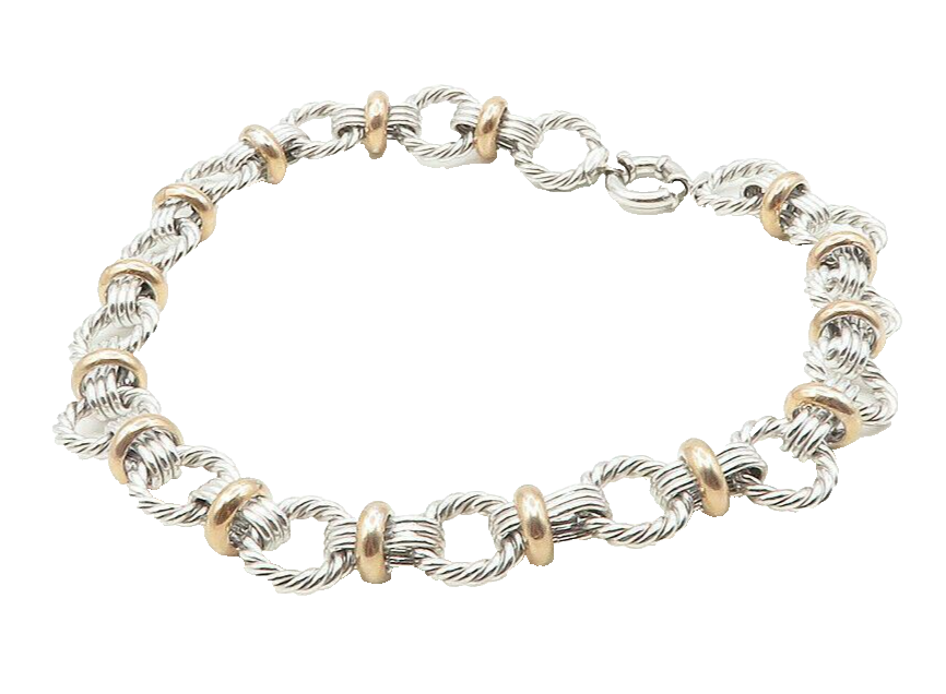 925 Sterling Silver  Vintage Shiny Two Tone Twist Link Chain Necklace  NE1874