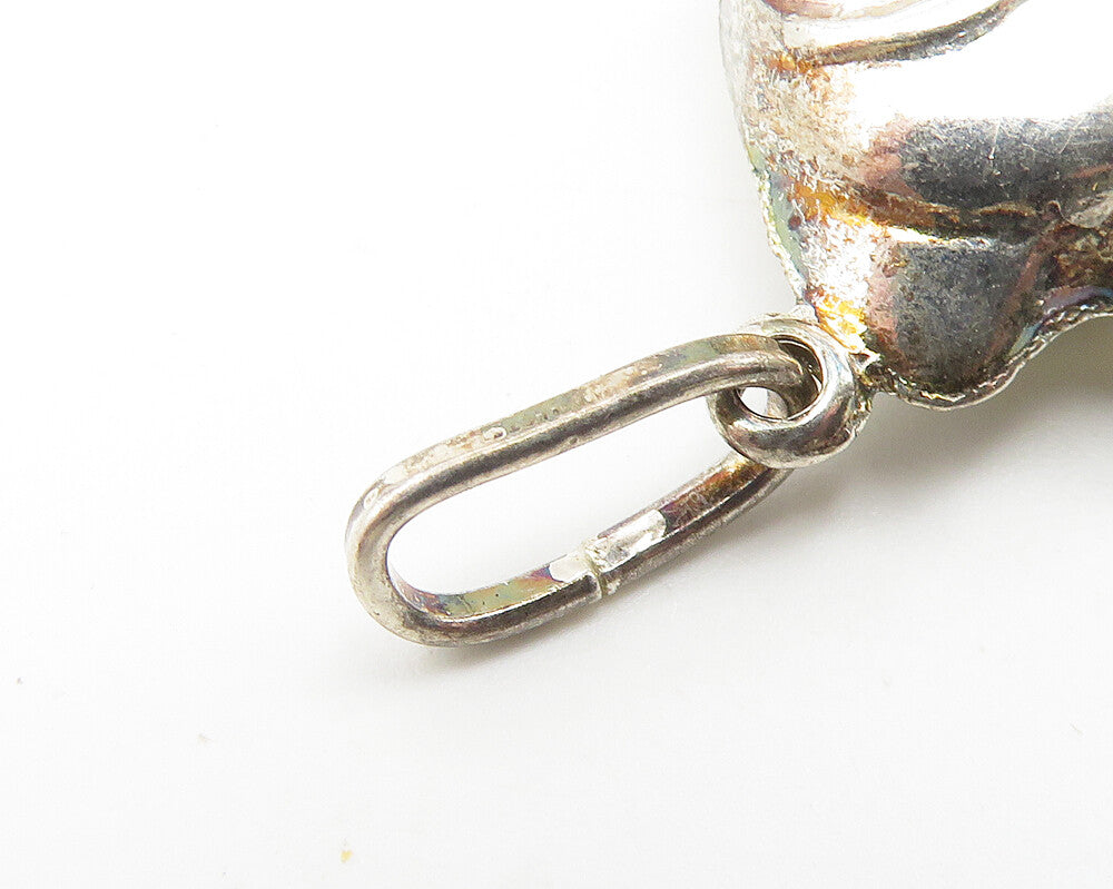925 Sterling Silver  Vintage Dark Tone Puffy Fish Motif Drop Pendant  PT8966