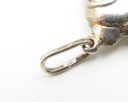 925 Sterling Silver  Vintage Dark Tone Puffy Fish Motif Drop Pendant  PT8966