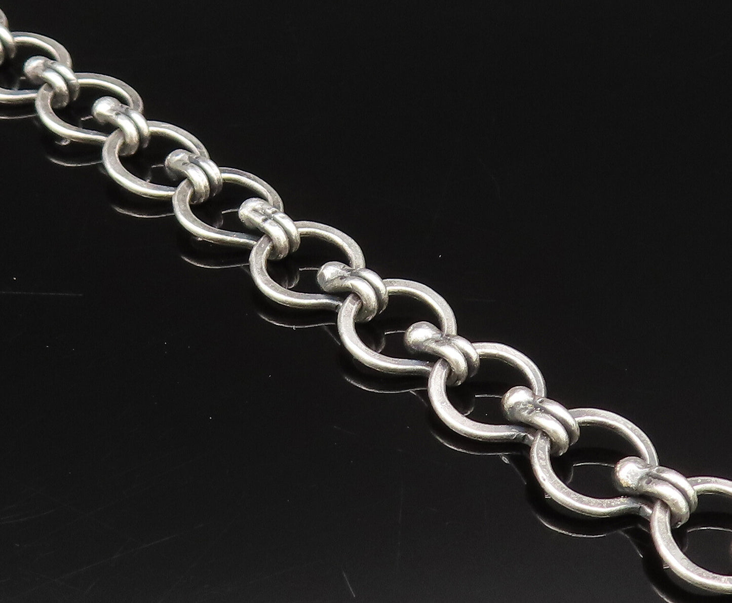 925 Sterling Silver  Vintage Hammered Open Circle Chain Bracelet  BT9733
