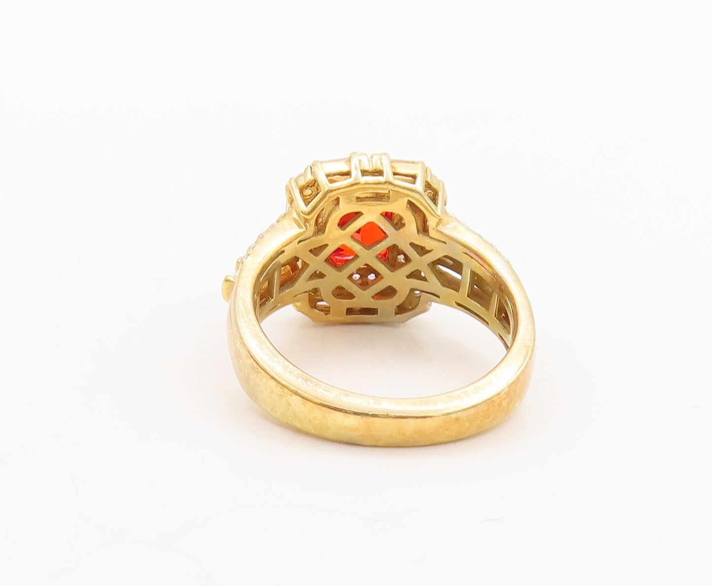 925 Sterling Silver Vintage Ring Gold Plated Red & White CZ  Sz 7  RG29474