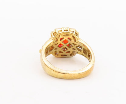 925 Sterling Silver Vintage Ring Gold Plated Red & White CZ  Sz 7  RG29474