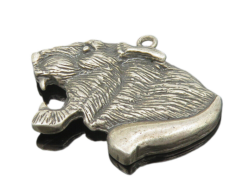 925 Sterling Silver  Vintage Dark Tone Wild Cat Open Mouth Pendant  PT9121