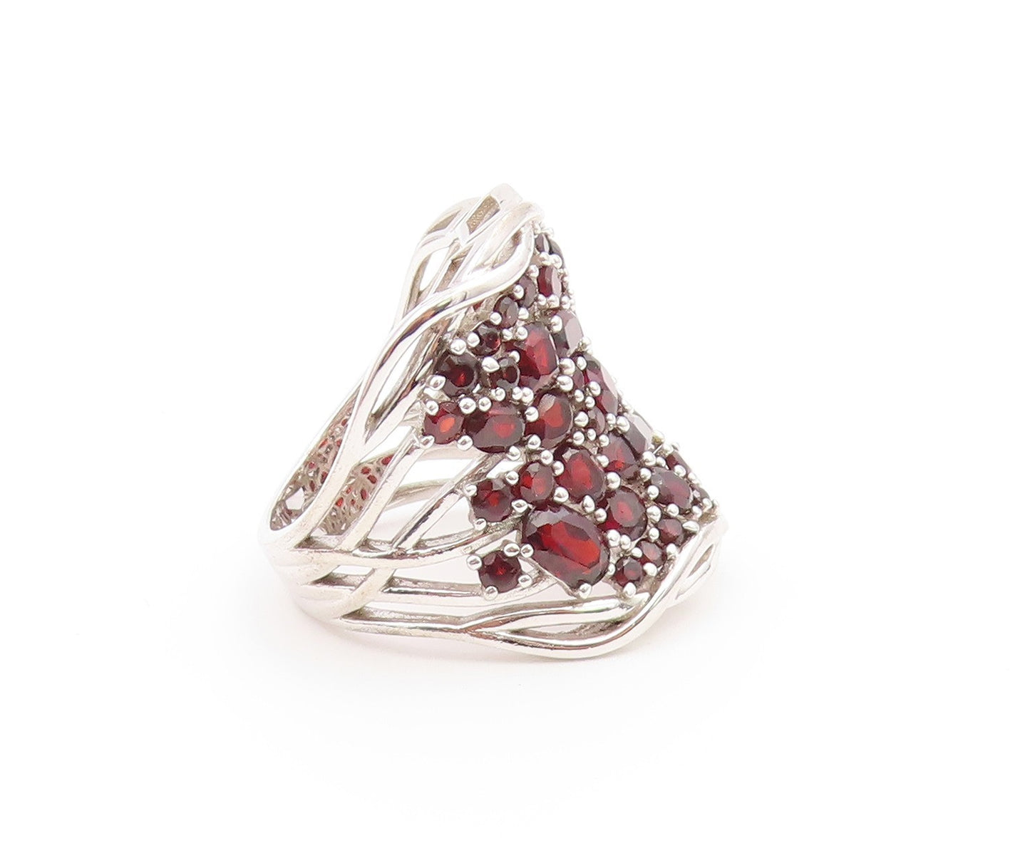 925 Sterling Silver Vintage Ring Chunky Garnet Wide Statement Band Sz 9 RG36488