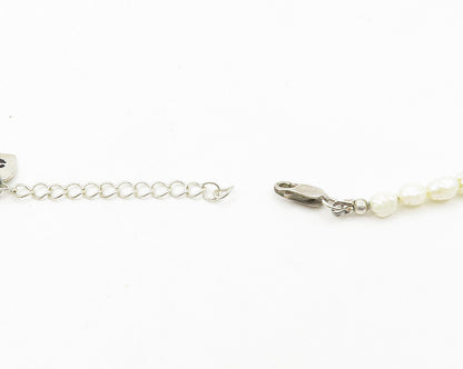 925 Sterling Silver Vintage Pearls & Abalone Cat Face Chain Necklace  NE3098