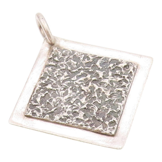 DESIGNER 925 Sterling Silver  Vintage Textured Square Shiny Pendant  PT18580