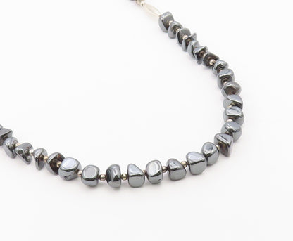 925 Sterling Silver  Vintage Engraved Ball Hematite Layered Necklace  NE3879