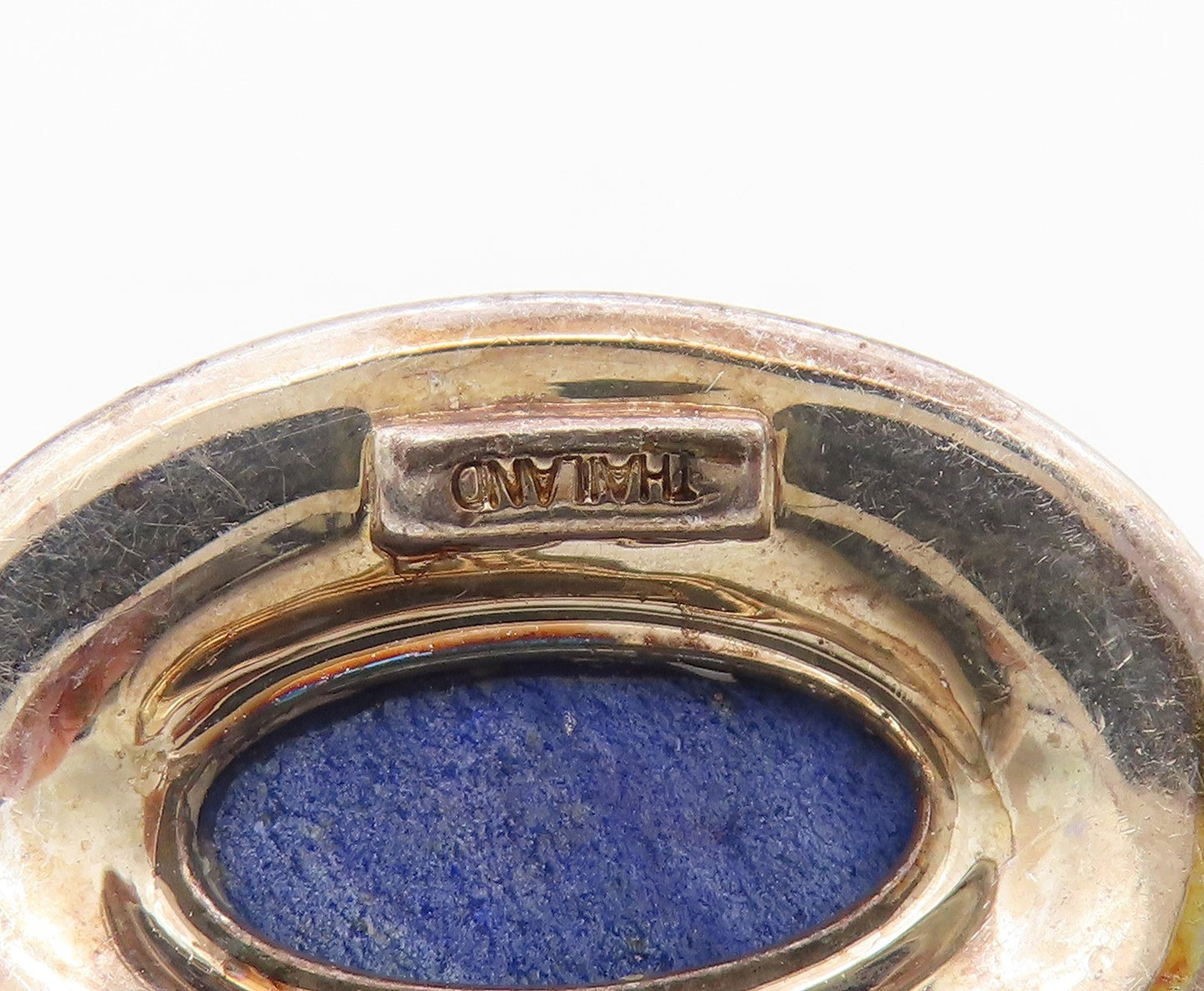 925 Sterling Silver Vintage Pendant Oval Cabochon Lapis Lazuli Framed  PT24004