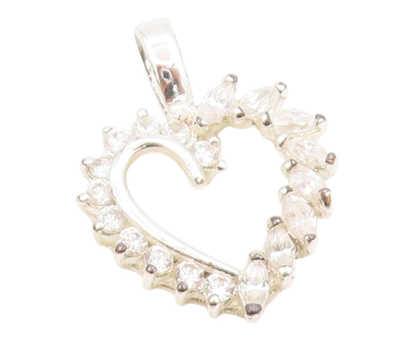 925 Sterling Silver  Sparkling White Topaz Open Love Heart Pendant  PT8845