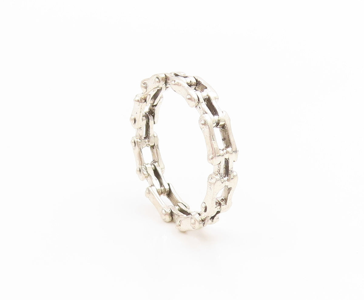 925 Sterling Silver Vintage Ring Modernist Bicycle Chain Band  Sz 14.5  RG36036