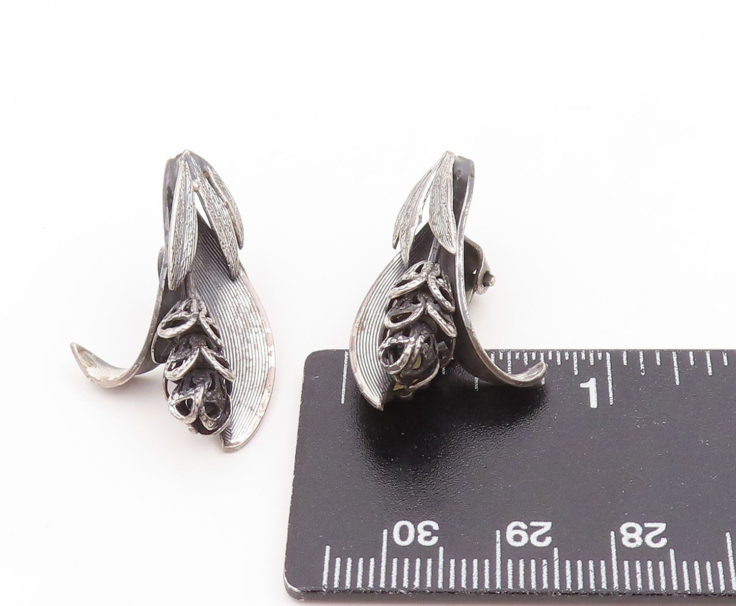 925 Sterling Silver Vintage Earrings TORTOLANI Calla Lily Floral Clip On EG14031