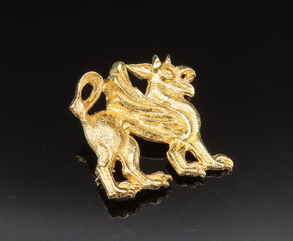 925 Sterling Silver  Vintage Carved Gold Plated Dragon Brooch Pin  BP9553