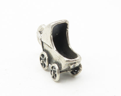925 Sterling Silver  Vintage Petite Dark Tone Baby Carriage Pendant  PT9386
