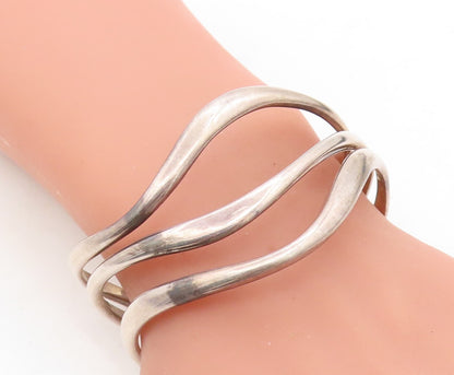 DOBBS 925 Sterling Silver   Vintage Wavy Split Design Cuff Bracelet  BT3247