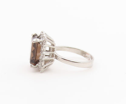 925 Sterling Silver Vintage Ring Emerald Cut Smoky Quartz Band  Sz 6.5  RG36480
