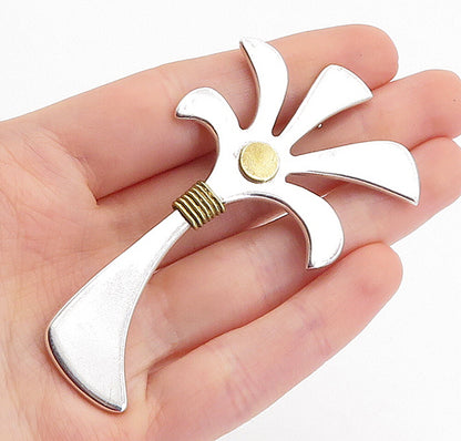MEXICO 925 Sterling Silver  Vintage 2 Tone Shiny Palm Tree Brooch Pin  BP1658