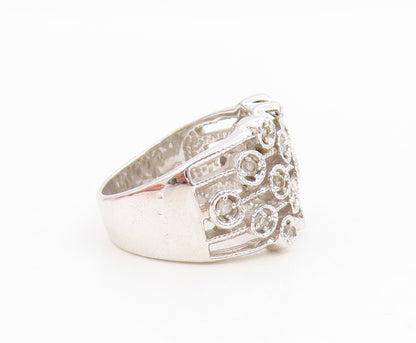 925 Sterling Silver Vintage Ring Round CZ Multi Row Openwork Band  Sz 7  RG35024