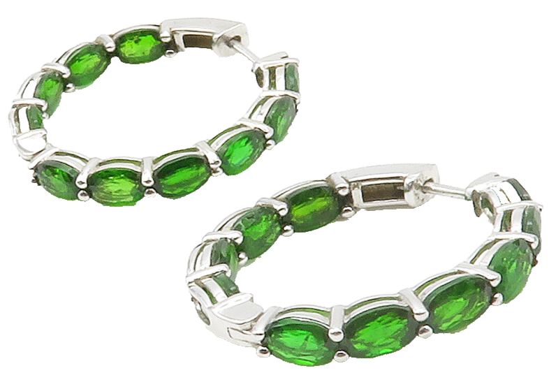 925 Sterling Silver  Green Topaz Shiny Round Hoop Earrings  EG7691